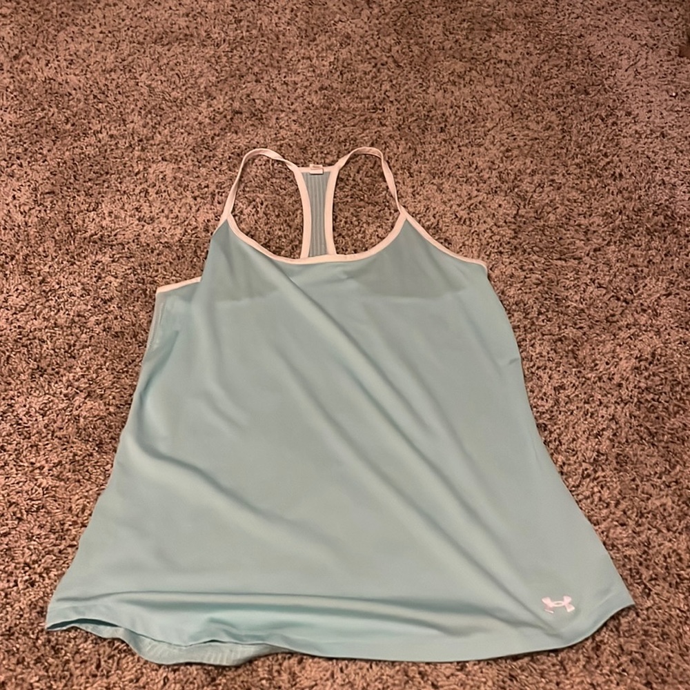 Super cute under armour teal and white athletic tank top! Size small